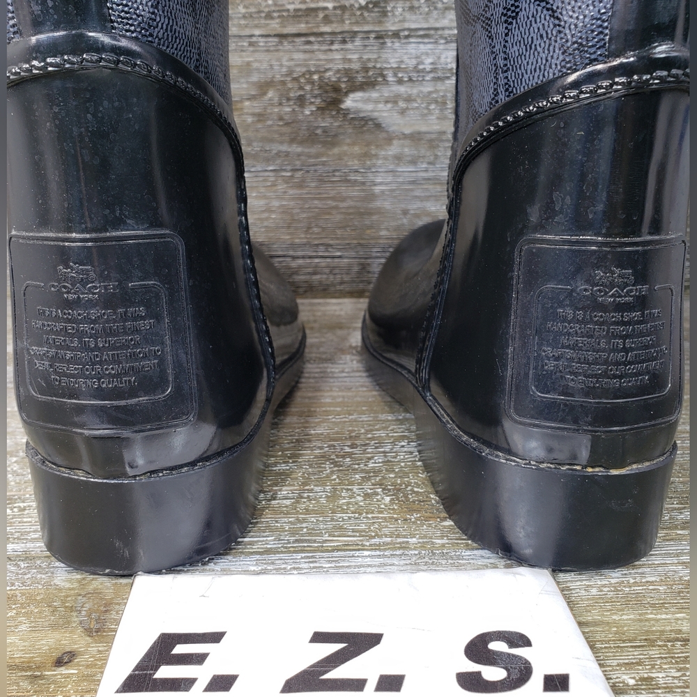 COACH Black Jacquard Rubber Rain Boots Women Size 7 - Picture 5 of 8